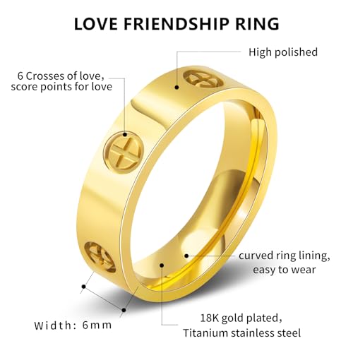 Love Friendship Gold Rings for Women:Wedding Band 18k Gold Ring Cubic Zirconia Stainless Steel Promise Ring Jewelry Birthday Gifts for Women,Size 6-10 (Size 5, 18K Gold)