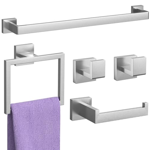 5-Pieces Brushed Nickel Bathroom Accessories Set, 23.6 Inch Bath Towel Bar Set, Stainless Steel Bathroom Hardware Set, Towel Racks for Bathroom Wall Mounted.