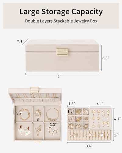 Vlando 2 Layer Jewelry Box Large Jewelry Organizer for Women Removable Jewelery Tray for Necklace Earrings Rings Bracelets Jewelry Boxes Mothers Day Gifts for Mom Wife (Light Pink)