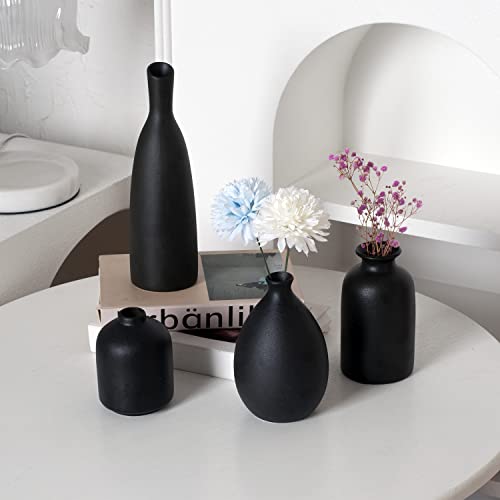 Joynisy Black Ceramic Vase Set of 4, Classic Matte Vases Home Decorations for Table Shelf Office Decor (Black)