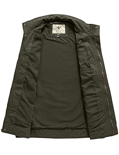 WenVen Men's Spring Military Casual Cotton Jacket Outwear (Army Green, Medium)