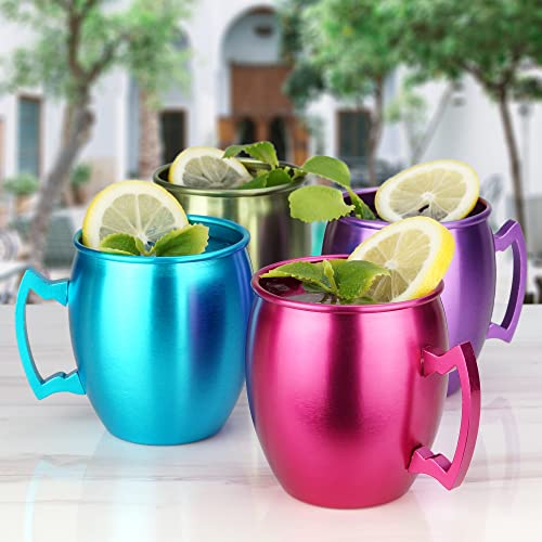 ARORA Aluminum Cups, Metal Anodized Multi-Colored Blue, Red, Green, Purple Moscow Mule Mug Set , Aluminum Cocktail Drink Mug 19oz Mug,Set of 4