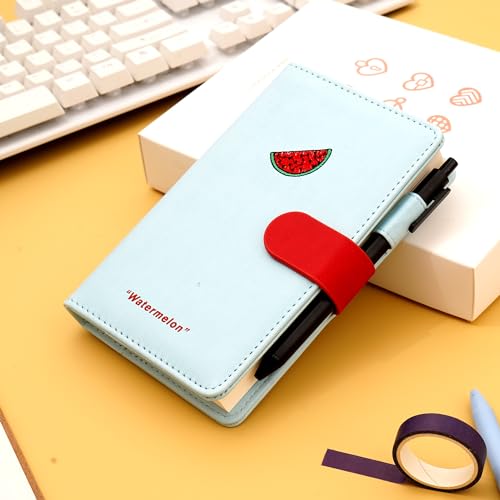 CAGIE Cute Journal for Teen Girls Journal with Pen Refillable Journals for Writing 256 Pages A6 Lined Journaling Notebooks with Magnetic Buckle, Watermelon