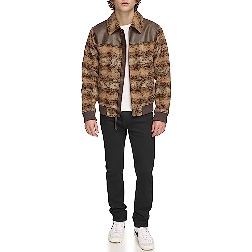 Levi's Men's Mixed Media Western Plaid Bomber Jacket, Brown Ombre