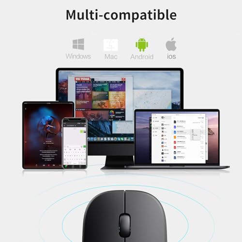 Wireless Bluetooth Mouse,Rechargeable Mouse(BT5.2 & 3.0) with Silent Click, 3-Level DPI Portable Mouse for Laptop, Computer(Black)