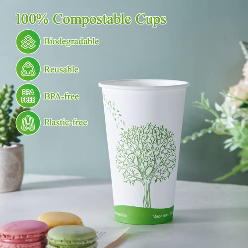 ECOLipak 210 Count 16 oz Compostable Cups, Biodegradable Disposable Paper Cups with PLA Lined, Eco-friendly Paper Coffee Cups for Party, Picnic,Travel,and Events