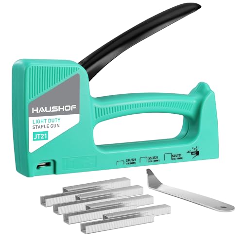 HAUSHOF Light Duty Staple Gun, Upholstery Staple Gun with 800PCS JT21 Staples and Stapler Remover, Green Staple Gun Kit fits JT21 Staple of 1/4'', 5/16'' & 3/8'' for Classroom, Crafts, DIY, Decoration