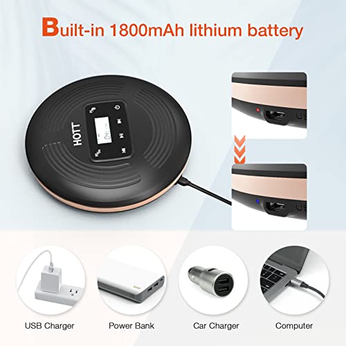 HOTT Portable CD Player with Bluetooth and FM Transmitter,Portable Walkman CD Player with Touch Buttons Backlight,Rechargeable Discman Player with AUX Cable,CD Player Shockproof for Car Home CD903TF