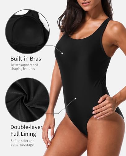 beautyin Women Athletic Sports Swimsuit Training Bathing Suit One Piece Black