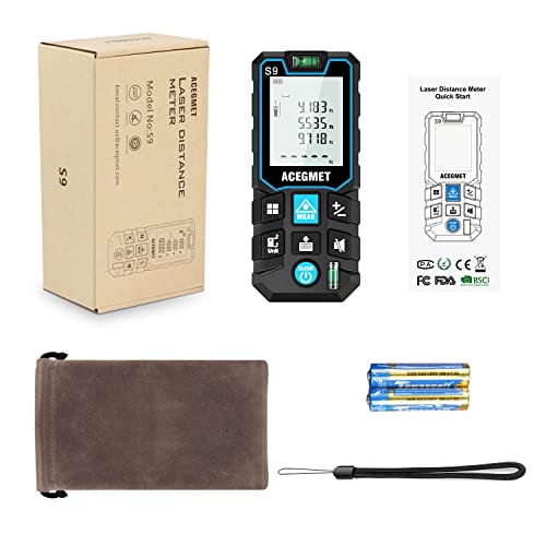 Laser Measurement Tool, ACEGMET 393 Ft Laser Tape Measure ±1/16-inch Accuracy, M/in/Ft Unit Switching Backlit LCD with Mute Button Laser Measure, Pythagorean Mode, Area and Volume Digital Tape Measure