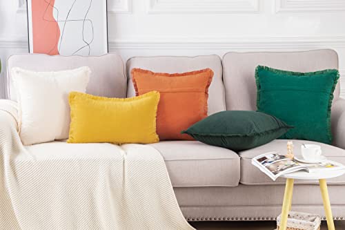 MADIZZ Set of 2 Suede Throw Pillow Covers with Fringe Tassels 26x26 Inch Light Green Soft Decorative Cushion Cover for Sofa Bedroom Pillow Shell