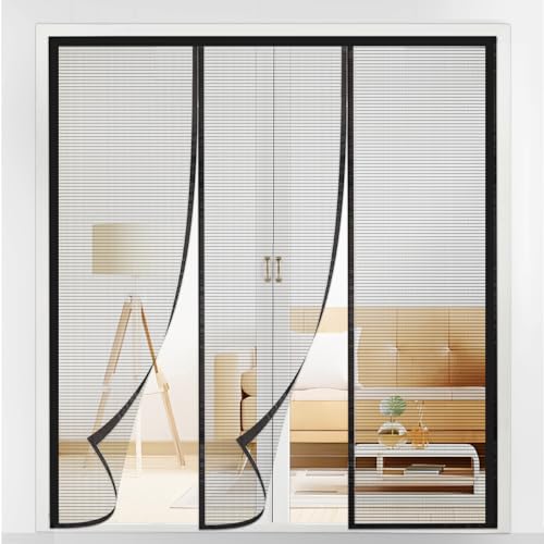 LONGEAS Magnetic Screen Door Upgraded PET Mesh Stronger Than Fiberglass and Polyester,Hands Free,Keeps Bugs Out,Pet & Kid Friendly,Suitable for Sliding Door,Large Patio Door and French Door-48''x96''