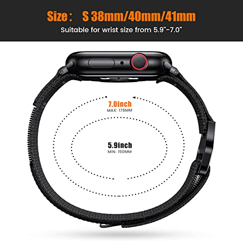 ABELTA Band Compatible with Apple Watch 41mm 40mm 38mm, Braided Nylon Band with Velcro Design, Sports Trail Women Men strap for iWatch Apple Watch Series 9 8 7 6 5 4 3 2 1 SE (Black)