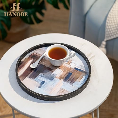 Hanobe Decorative Tray for Coffee Table: Round Home Decor 12 Inch Modern Wood Centerpiece for Living Room Ottoman Kitchen Counter Black