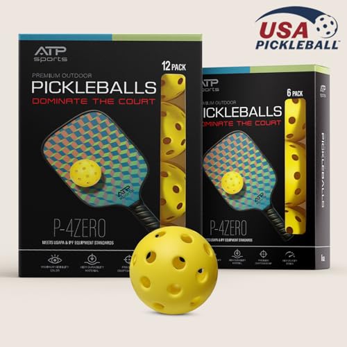 ACROSS THE POND Pickleball Balls, Outdoor Pickleballs Only Balls 6/12 Pack, USAPA Approved Pickleballs with Carrying Bag, Yellow Pickle Ball Balls 40 Holes