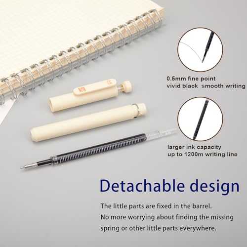 8Pcs Aesthetic Retractable Gel Pens, Quick Drying Fine Point 0.5mm Black Ink Pen, Extra Smoooth Writing Pens for Journaling, Note Taking, Cute Stationery School Office Supplies Gift for Women and Man