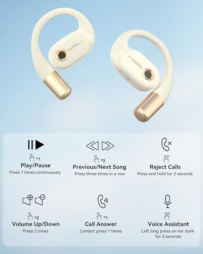 voititio Open Ear Headphones, Wireless Earbuds Bluetooth 5.3 with Ear Hooks for 40Hrs Playtime, Touch Control Air Conduction Sport Headsets IPX6 Waterproof for Walking Running Workout, Beige