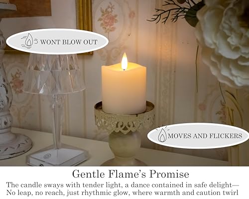CozierGlow Flameless Pillar Candles Flickering with Remote Timer, Battery Operated LED Candles Up to 400 Hours, 3D Moving Flame Real Wax Candles, Set of 3, D3 x H4, 5", 6",Remote Included (White).