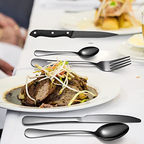 A · HOUSEWARE Silvery Flatware Set 4 Hollow Out Cutlery Stainless Steel Silverware 20 Pieces Forks Spoons and Knives Kitchen Utensils Hanging Handle Durable