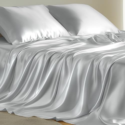 Bedsure Satin Sheets - Soft Satin Bed Sheets Queen Set, 4 Pcs Luxury Silky Sheets, Similar to Silk Sheets, Sage Green Satin Sheets Queen Size for Hair and Skin, Gifts for Women