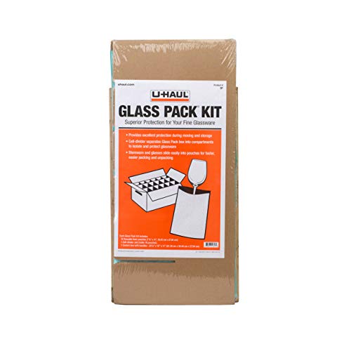 U-Haul Glass Packing Kit for Glasses and Stemware – Includes 1 Box, 1 Cell Divider Unit, and 18 Assorted Foam Pouches (Value Pack of 2)