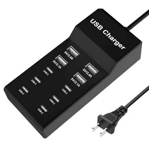 USB C Charger,10 Ports USB Charger Station with 6 Ports USB-C Charger, Desktop 50W Multi Port USB Charger Compatible with iPhone/Huawei/LG/Google Pixel/Tablet/Other Devices.(Black)