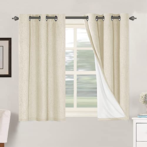 H.VERSAILTEX Primitive Linen Curtains 100% Blackout Curtain Drapes Burlap Fabric Curtains with White Thermal Insulated Liner, Grommet Top Curtains Living Room/Bedroom (2 Panels, 42 x 54 Inch, Teal)