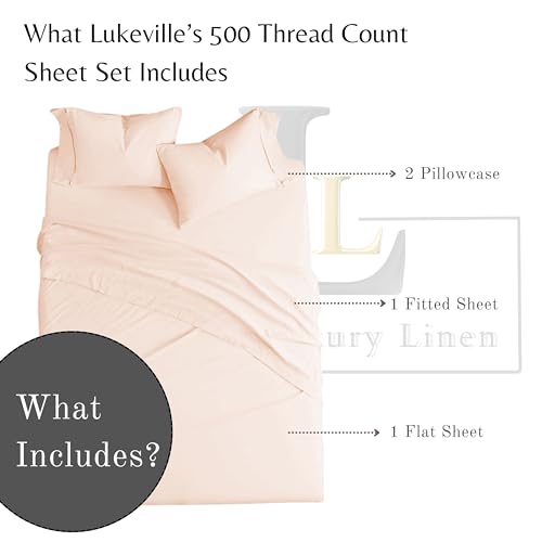 Lukeville Luxury Linen Twin XL Size Bed Sheets - Softest 100% Cotton 4PC Sheet Set,Sateen Bedding -500 Thread Count- Comfy,Breathable and Cooling Sheets,Deep Pockets Fits Upto 16" Deep Mattress- Blush