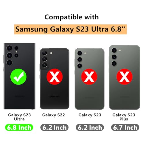 KJSK Wallet Case for Samsung Galaxy S23 Ultra (2023) with [Card Holder]&[Built-in Mirror]&[Kickstand] - Rugged Military Grade Drop Protection Case for S23 Ultra 6.8" - Black