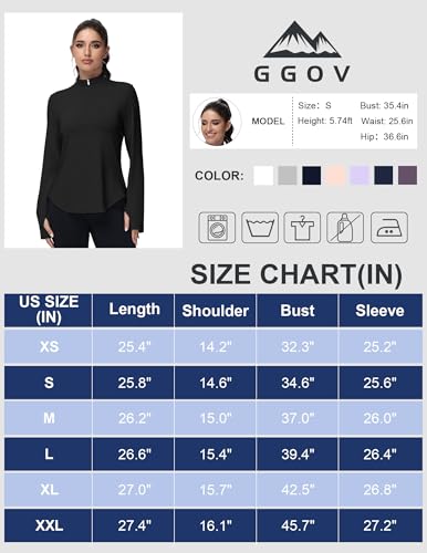 GGOV Women's Golf Polo Long Sleeve Workout Tops V Neck UPF 50+ Sun Protection Quick Dry Lightweight Active Tennis Shirts