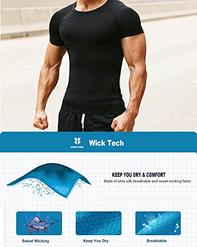 HOPLYNN 5 Pack Compression Shirts Men Short Sleeve Rash Guard Base Layer Athletic Undershirt Gear T-Shirt for Sports Workout 2 Black 2 White 1 Blue X-Large