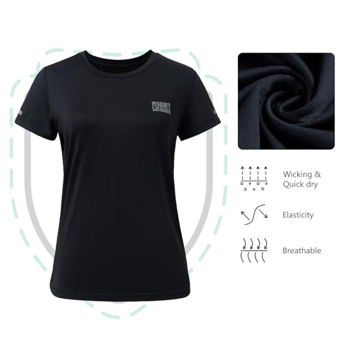 Lightbare Women’s UPF50+ Athletic Short Sleeve T-Shirts Lightweight Performance Shirt for Running Workout Sports Black