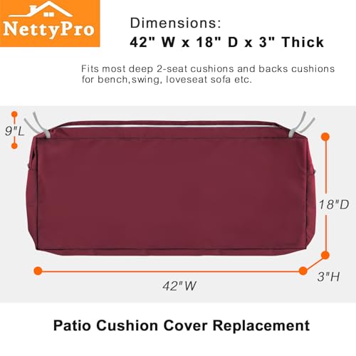 NettyPro Outdoor Patio Bench Swing Cushion Cover Replacement Water Resistant UV Protection Outside Loveseat Cushion Slipcovers with Zipper, 48 x 18 x 3 Inch