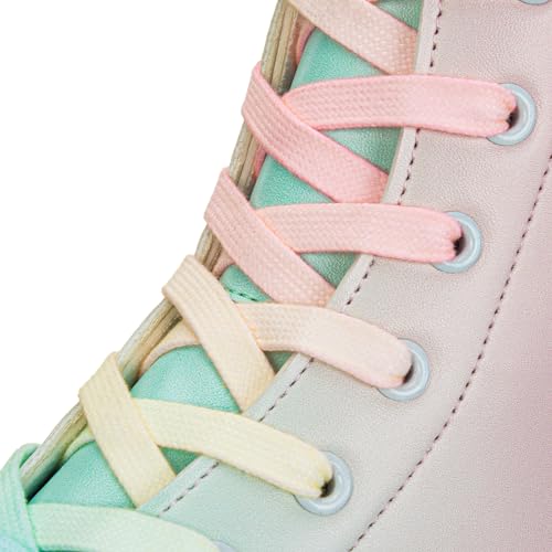 YYW Roller Skates for Girl Women Quad Roller Derby Skates High Top Double Row Light Up Roller Skates PU Skates Shoes for Kid Beginner Indoor Outdoor (32), Green pink flashing wheel