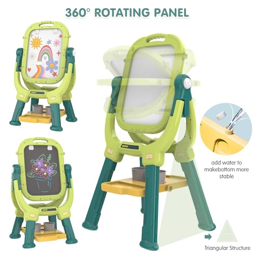 Ylovetoys Easel for Kids, Toddler Art Easel Adjustable Standing, Magnetic Double Sided Easel with Painting Accessories Gift for Boys and Girls (Green)