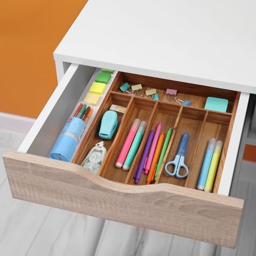 oridom Expandable Acacia Kitchen Drawer Organizer for Cutlery and Utensils, Adjustable Acacia Wood Cutlery Tray in Drawer for Flatware and Silverware in Kitchen, (Acacia)