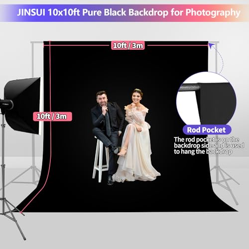 Black Backdrop 10x10 ft, Photo Backdrop Curtain for Photoshoot, Pure Black Photographic Studio Photo Backgrounds, Thick Polyester Fabric Black Screen Photography Backdrop for Party Portraits Video