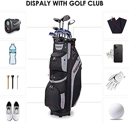 LIVSINGOLF 14 Way Golf Cart Bag for Push Bag Classy Design Full Length with Cooler, Rain Hood, Putter Well (Black)