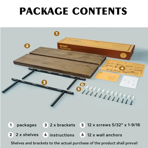 BGMG Floating Shelves 16 inch Long, Distressed,Wide Rustic Wooden Wall Shelves for Bathroom Living Room Bedroom Kitchen Farmhouse Set of 2-16x6.7x1.25 inch-Distressed Walnut