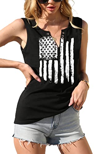 MAIHUN American Flag Tank Tops for Women 4th of July Shirts Ring Hole Sleeveless V-Neck T-Shirt Patriotic Tees