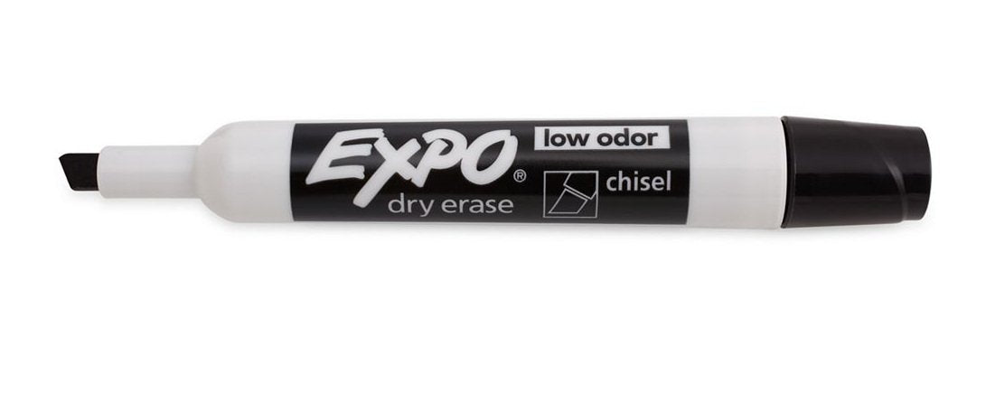 EXPO 80001 Low Odor Chisel Point Dry Erase Markers, Black, 12 Units per Box, Pack of 12 Boxes, 144 Markers Total