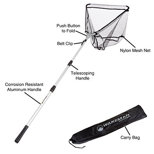 Collapsible Fishing Net - 56-Inch Retractable Landing Net with Telescopic Pole - Fishing Equipment for Catch-and-Release by Wakeman (Gold)