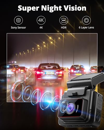 Kingslim Dash Cam Front, 4K Dash Camera for Cars with Free 64GB SD Card, WiFi GPS Mini Car Dashcam Built-in 170 Degree Night Vision, Parking Monitor, WDR, Motion Detection