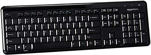 Amazon Basics 2.4GHz Wireless Keyboard with Numeric Keypad, Quiet and Compact US Layout (QWERTY), Black, Modern