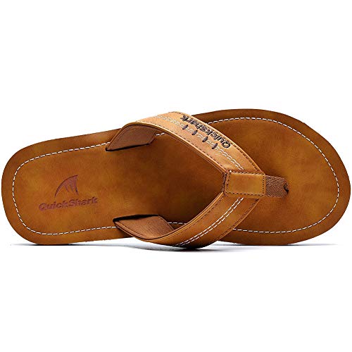 Quickshark Mens Flip Flops Leather Sandals Lightweight Beach Slippers Arch Support AKhaki Size 16