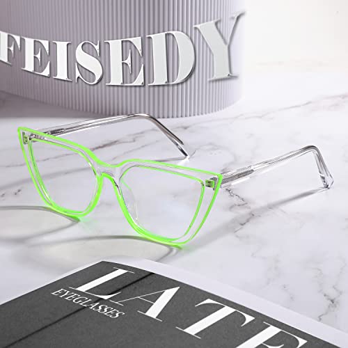 FEISEDY Women Cat Eye Blue Light Blocking Glasse Frame Fake Nerd Clear Square Computer Eyewear Anti Eyestrain B2353