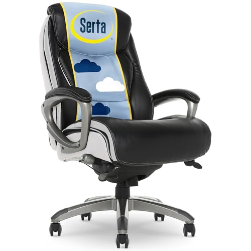 Serta Lautner Executive Home Office Desk Chair, Ergonomic High-Back with Adjustable Lumbar and Body Pillows, SmartLayers and ComfortCoils Technology, Mesh and Bonded Leather, Black & White