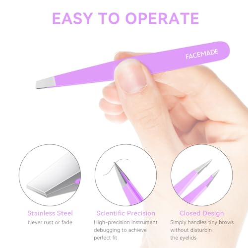 FACEMADE 2 Pack Tweezers Set - Professional Stainless Steel Tweezers for Men and Women, Precision Eyebrow Tweezers for Facial Hair, Chin, and Ingrown Hair Removal (Black)