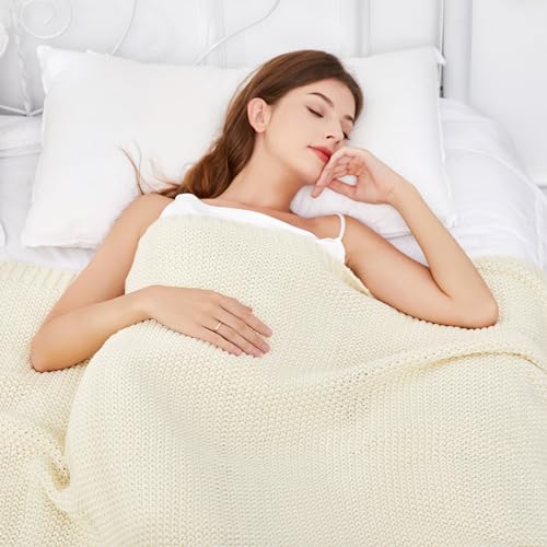 Aganear Knit Throw Blanket for Couch, Chunky Knit Throw Blanket for All Seasons, Soft Comfy Lightweight Cable Knitted Throw Blanket for Living Room Bed Office Travel Boho Room Decor (50"x60", Biege)