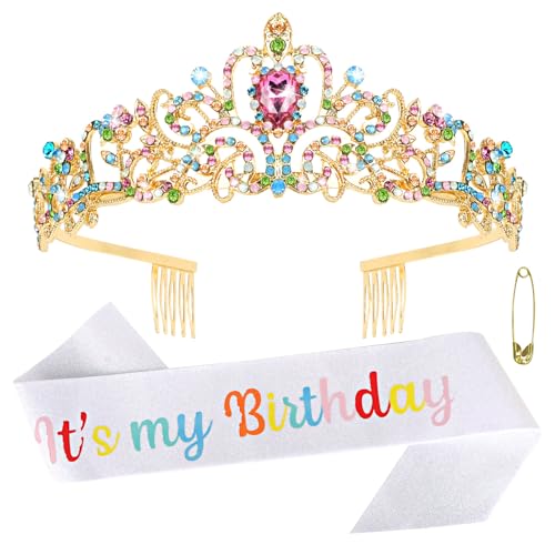 ACO-UINT Blue Birthday Crown for Women, Birthday Headband Birthday Sash Birthday Tiara, Birthday Girl Crown Birthday Queen Tiara Decorations Birthday Gifts